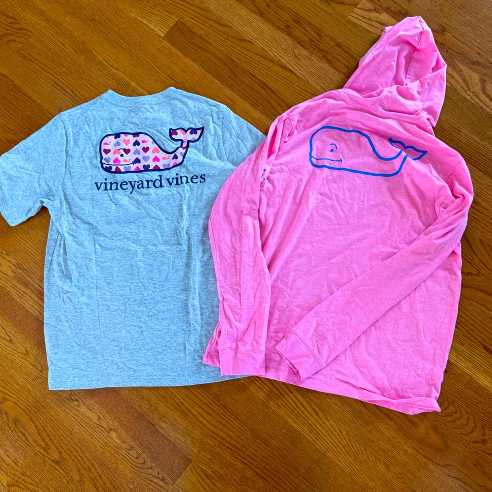 Lot of 2 - Girls Vineyard Vines Tees - Gray and Pink - Sz L - EUC